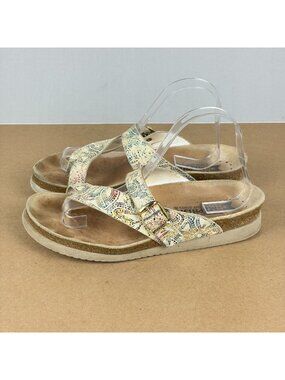 Mephisto Helen Mosaic Leather Toe Loop Sandals Womens 10 EU 40 Cream Multicolor